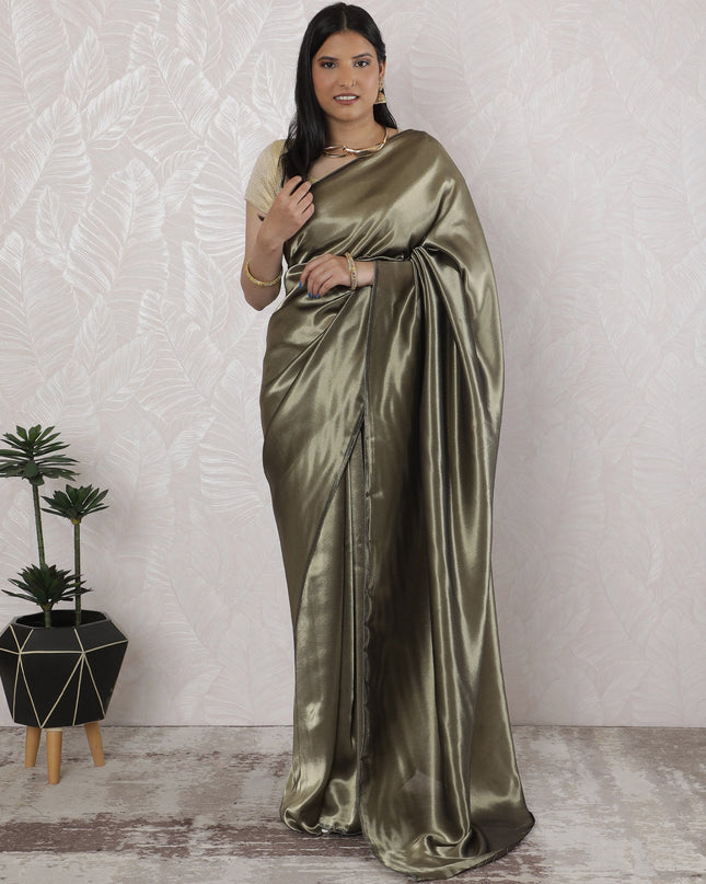 Elegant French Lame Saree in Lustrous Black gold - 5.5 Mtrs, 110 cm-D19525