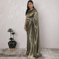 Elegant French Lame Saree in Lustrous Black gold - 5.5 Mtrs, 110 cm-D19525