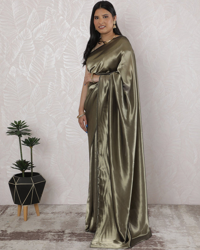 Elegant French Lame Saree in Lustrous Black gold - 5.5 Mtrs, 110 cm-D19525