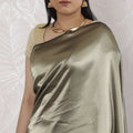 Elegant French Lame Saree in Lustrous Black gold - 5.5 Mtrs, 110 cm-D19525