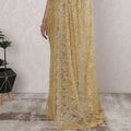 ساري دانتيل شانتيلي معدني فرنسي أنيق باللون الذهبي اللامع - 5.5 متر، 110 سم -D19526