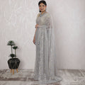 Elegant French Metallic Chantilly Lace Saree in Silver - 5.5 Mtrs, 110 cm-D19530