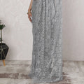 Elegant French Metallic Chantilly Lace Saree with Stone Work in Shimmering Silver - 5.5 Mtrs, 110 cm-D19533 Regal Fabrics
