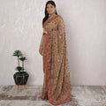 Elegant Georgette Saree with Kashmiri Embroidery in Beige and Red - 5.5 Mtrs, 110 cm-D19535 Regal Fabrics