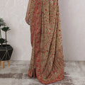 Elegant Georgette Saree with Kashmiri Embroidery in Beige and Red - 5.5 Mtrs, 110 cm-D19535 Regal Fabrics