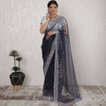 Elegant Tissue Saree with Sequins in Midnight Blue - 5.5 Mtrs, 110 cm-D19536