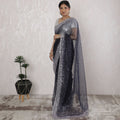 Elegant Tissue Saree with Sequins in Midnight Blue - 5.5 Mtrs, 110 cm-D19536