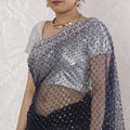Elegant Tissue Saree with Sequins in Midnight Blue - 5.5 Mtrs, 110 cm-D19536