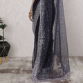 Elegant Tissue Saree with Sequins in Midnight Blue - 5.5 Mtrs, 110 cm-D19536