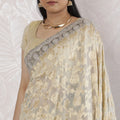 Elegant Georgette Saree with Banarasi Work in Ivory and Gold - 5.5 Mtrs, 110 cm-D19537 Regal Fabrics