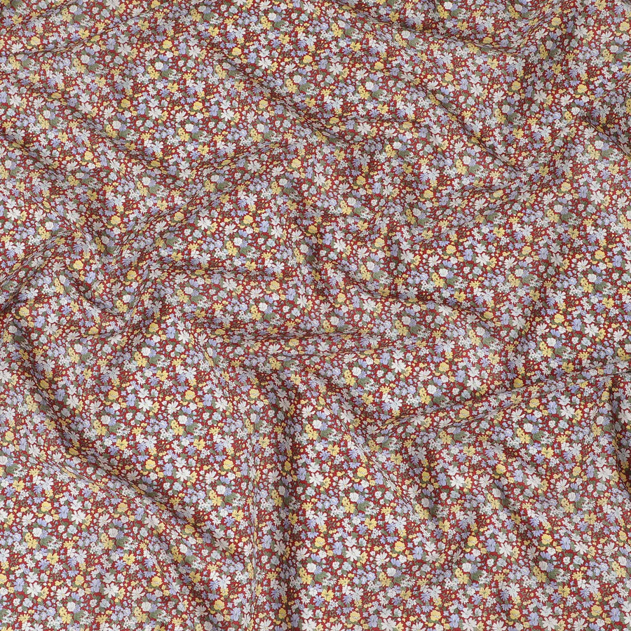 Vibrant Floral Cotton Lawn Fabric - Red with Multicolor Blossoms, 110 cm Wide, Japanese Design-D19538