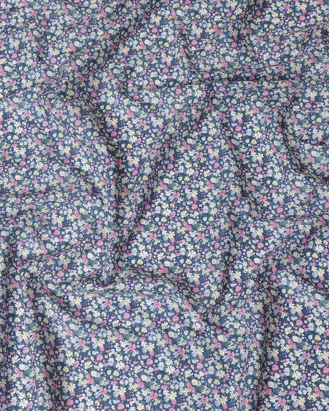 Charming Blue Floral Cotton Lawn Fabric with Pastel Blossoms, 110 cm Wide, Japanese Design-D19540