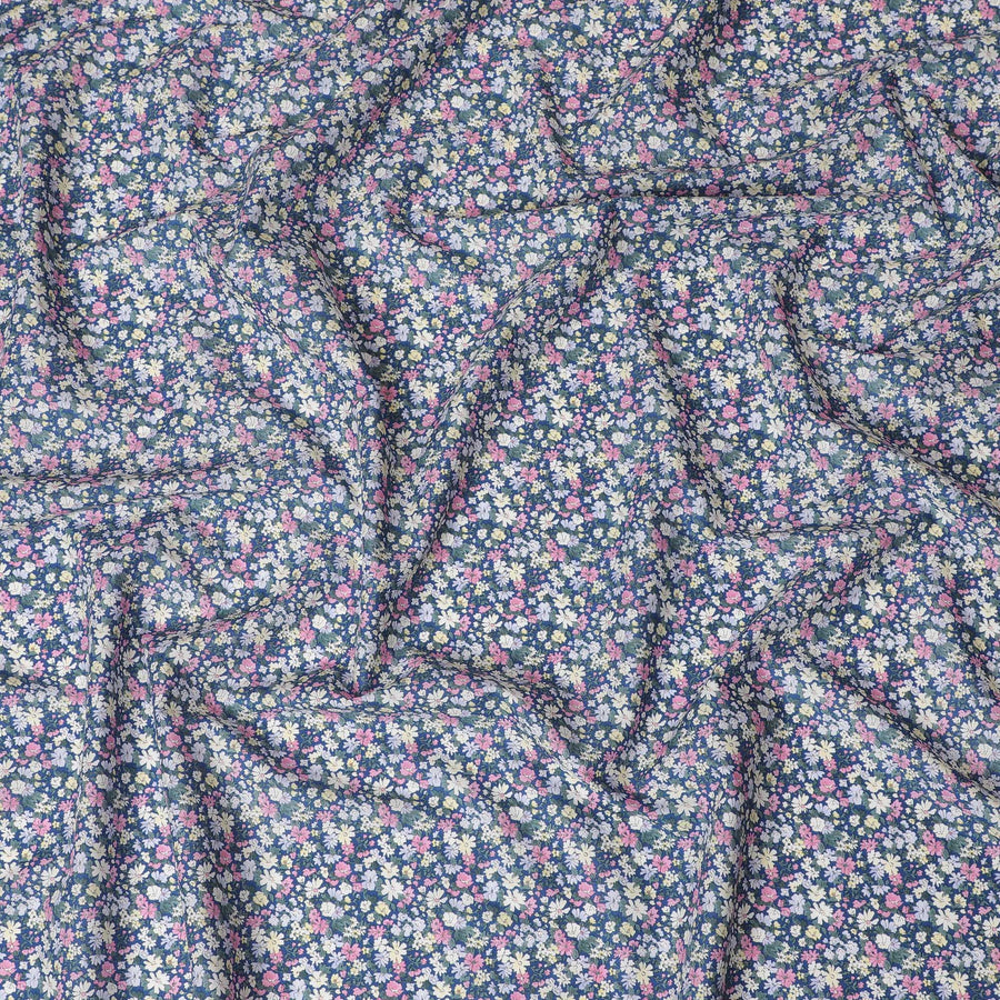 Charming Blue Floral Cotton Lawn Fabric with Pastel Blossoms, 110 cm Wide, Japanese Design-D19540