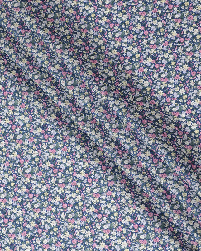 Charming Blue Floral Cotton Lawn Fabric with Pastel Blossoms, 110 cm Wide, Japanese Design-D19540