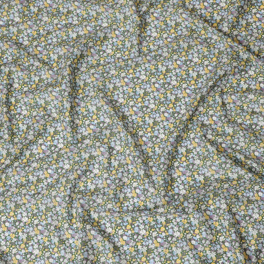 Lush Green Floral Cotton Lawn Fabric with Pastel Blooms, 110 cm Wide, Japanese Design-D19541