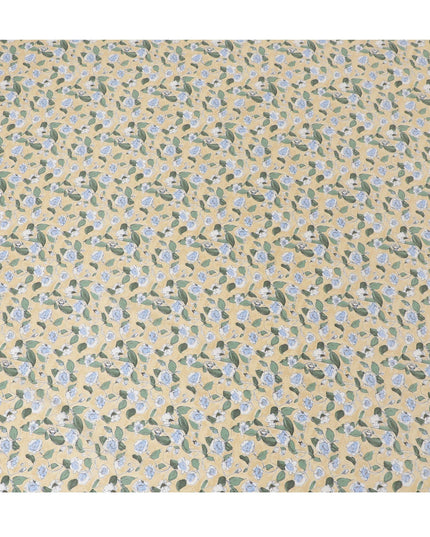 Charming Yellow Floral Cotton Lawn Fabric with Blue and White Blossoms, 110 cm Wide, Japanese Design-D19543