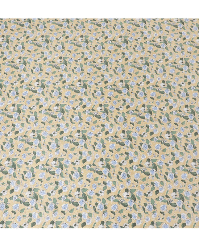 Charming Yellow Floral Cotton Lawn Fabric with Blue and White Blossoms, 110 cm Wide, Japanese Design-D19543