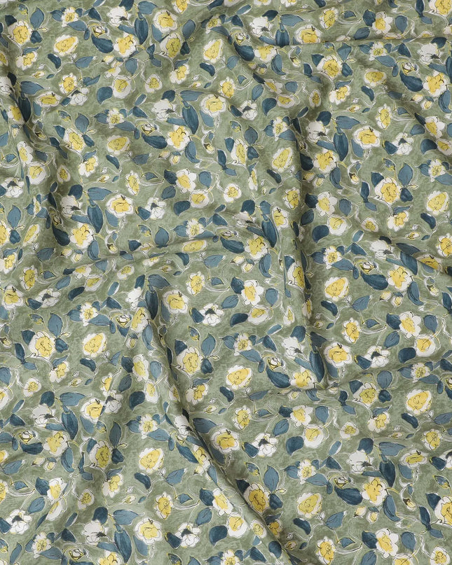 Soft Green Floral Cotton Lawn Fabric with Yellow and White Blossoms, 110 cm Wide, Japanese Design-D19544 Regal Fabrics