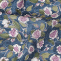 قماش عشبي قطني أنيق باللون الأزرق مع أزهار وردية وبيضاء، بعرض 110 سم، تصميم ياباني-D19546