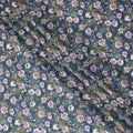 قماش عشبي قطني أنيق باللون الأزرق مع أزهار وردية وبيضاء، بعرض 110 سم، تصميم ياباني-D19546