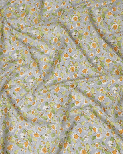 Elegant Gray Floral Cotton Lawn Fabric with Yellow and White Blossoms, 110 cm Wide, Japanese Design-D19547