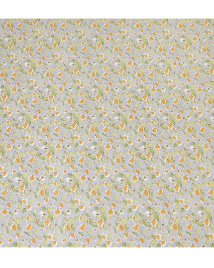 Elegant Gray Floral Cotton Lawn Fabric with Yellow and White Blossoms, 110 cm Wide, Japanese Design-D19547