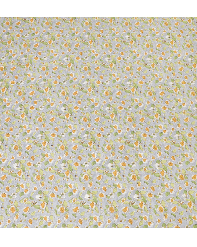 Elegant Gray Floral Cotton Lawn Fabric with Yellow and White Blossoms, 110 cm Wide, Japanese Design-D19547