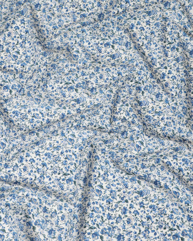 Elegant White Floral Cotton Lawn Fabric with Blue Blossoms, 110 cm Wide, Japanese Design-D19549 Regal Fabrics