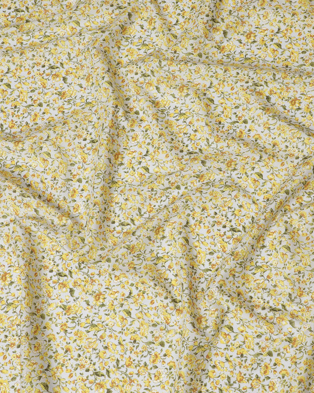 Elegant White Floral Cotton Lawn Fabric with Yellow Blossoms, 110 cm Wide, Japanese Design-D19552 Regal Fabrics