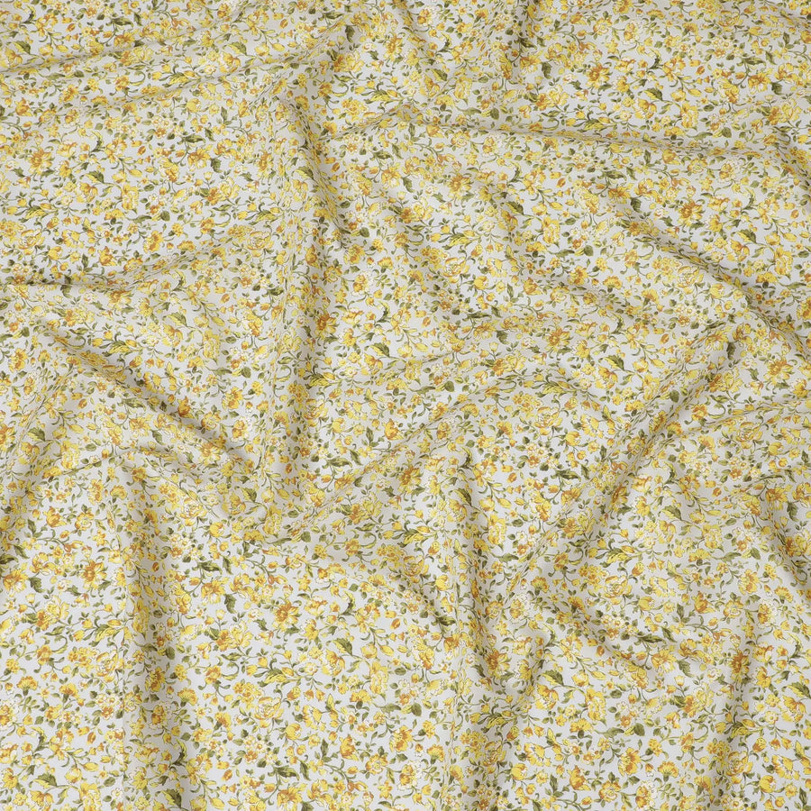 Elegant White Floral Cotton Lawn Fabric with Yellow Blossoms, 110 cm Wide, Japanese Design-D19552 Regal Fabrics