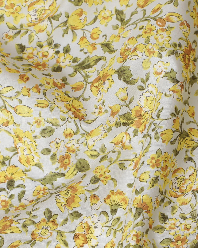 Elegant White Floral Cotton Lawn Fabric with Yellow Blossoms, 110 cm Wide, Japanese Design-D19552 Regal Fabrics