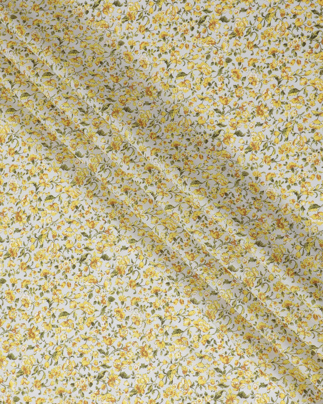 Elegant White Floral Cotton Lawn Fabric with Yellow Blossoms, 110 cm Wide, Japanese Design-D19552 Regal Fabrics