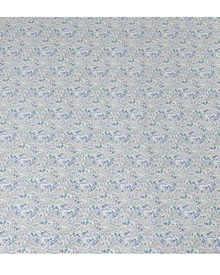 Charming White Floral Cotton Lawn Fabric with Blue and Pink Blossoms, 110 cm Wide, Japanese Design-D19553