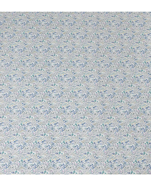 Charming White Floral Cotton Lawn Fabric with Blue and Pink Blossoms, 110 cm Wide, Japanese Design-D19553