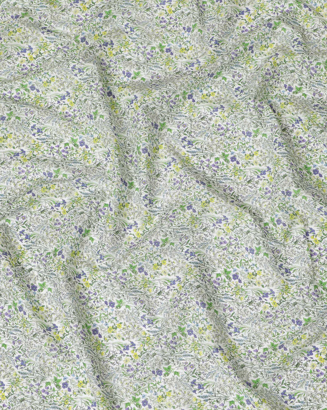 Delicate White Floral Cotton Lawn Fabric with Yellow and Purple Blossoms, 110 cm Wide, Japanese Design-D19555 Regal Fabrics