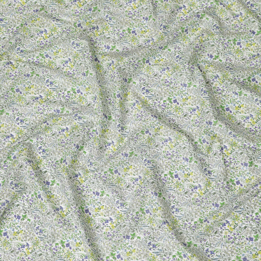 Delicate White Floral Cotton Lawn Fabric with Yellow and Purple Blossoms, 110 cm Wide, Japanese Design-D19555 Regal Fabrics