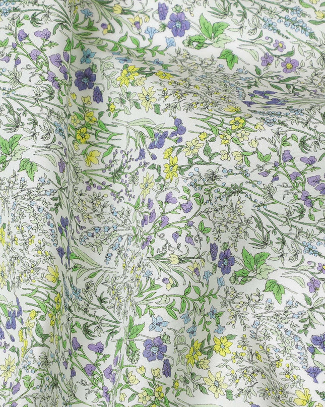 Delicate White Floral Cotton Lawn Fabric with Yellow and Purple Blossoms, 110 cm Wide, Japanese Design-D19555 Regal Fabrics