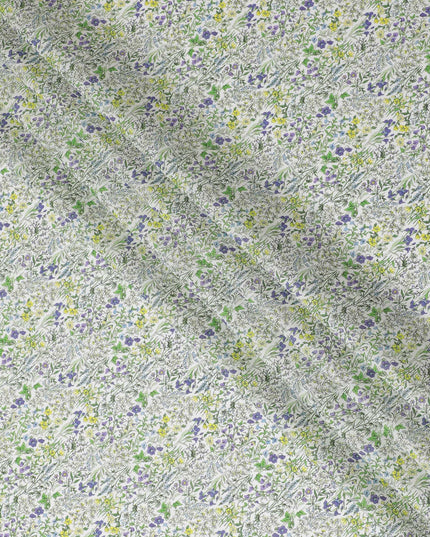 Delicate White Floral Cotton Lawn Fabric with Yellow and Purple Blossoms, 110 cm Wide, Japanese Design-D19555