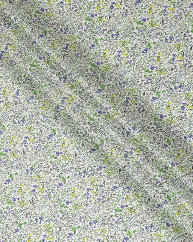 Delicate White Floral Cotton Lawn Fabric with Yellow and Purple Blossoms, 110 cm Wide, Japanese Design-D19555 Regal Fabrics