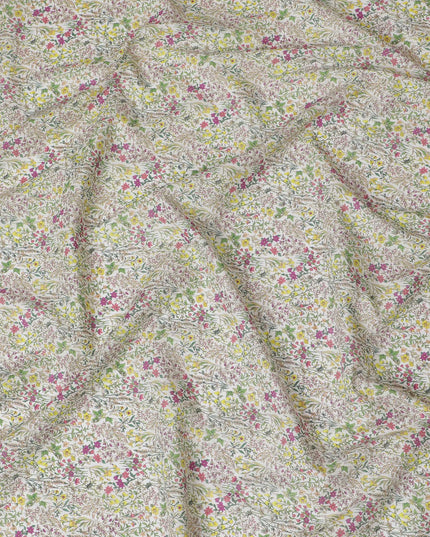 Charming White Floral Cotton Lawn Fabric with Pink and Yellow Blossoms, 110 cm Wide, Japanese Design-D19556