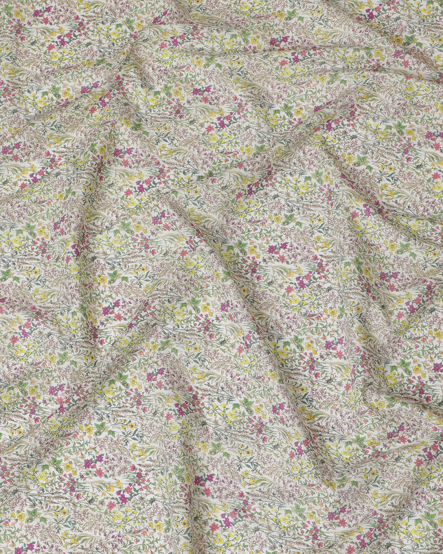 Charming White Floral Cotton Lawn Fabric with Pink and Yellow Blossoms, 110 cm Wide, Japanese Design-D19556