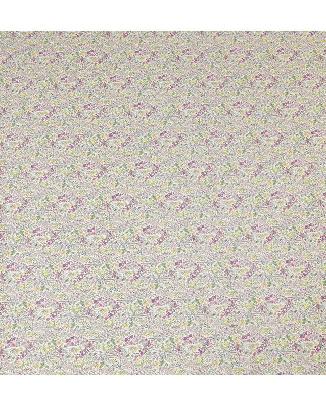 Charming White Floral Cotton Lawn Fabric with Pink and Yellow Blossoms, 110 cm Wide, Japanese Design-D19556