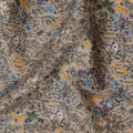 Sophisticated Taupe Floral Cotton Lawn Fabric with Yellow and Blue Blossoms, 110 cm Wide, Japanese Design-D19557