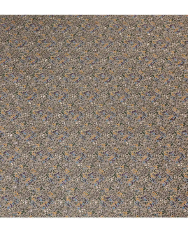 Sophisticated Taupe Floral Cotton Lawn Fabric with Yellow and Blue Blossoms, 110 cm Wide, Japanese Design-D19557 Regal Fabrics