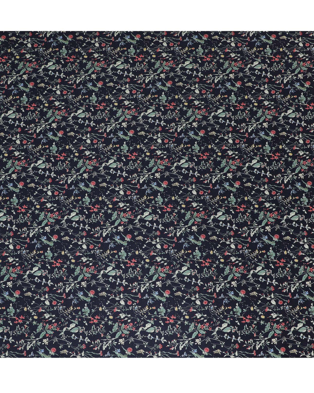 Elegant Navy blue Floral Cotton Lawn Fabric with Red and Green Blossoms, 110 cm Wide, Japanese Design-D19558 Regal Fabrics