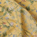 Elegant Yellow Floral Cotton Lawn Fabric with Green and Blue Blossoms, 110 cm Wide, Japanese Design-D19559