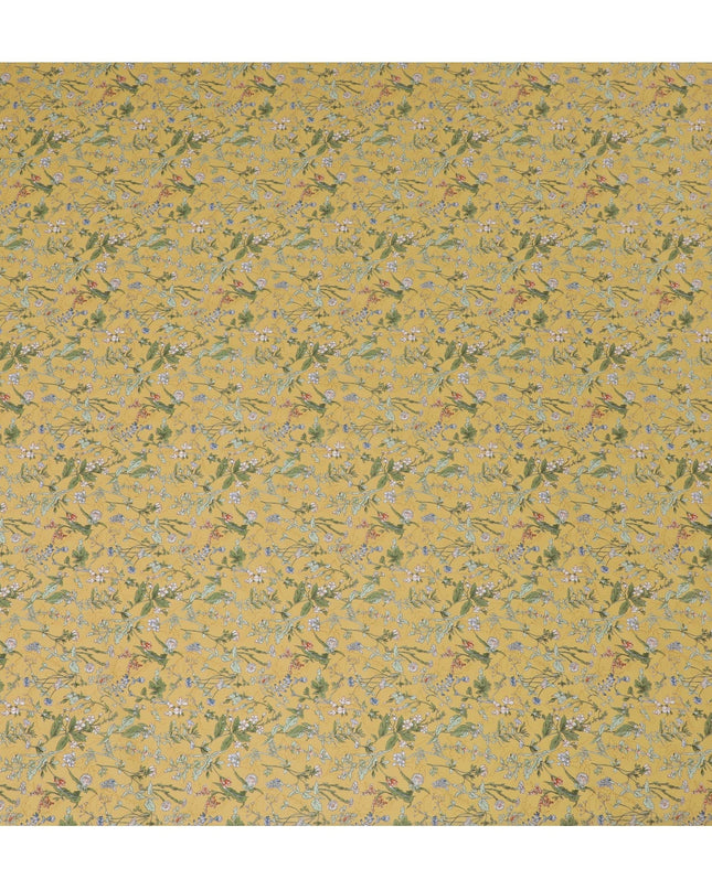 Elegant Yellow Floral Cotton Lawn Fabric with Green and Blue Blossoms, 110 cm Wide, Japanese Design-D19559 Regal Fabrics