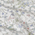 Elegant White Floral Cotton Lawn Fabric with Blue and Green Blossoms, 110 cm Wide, Japanese Design-D19560