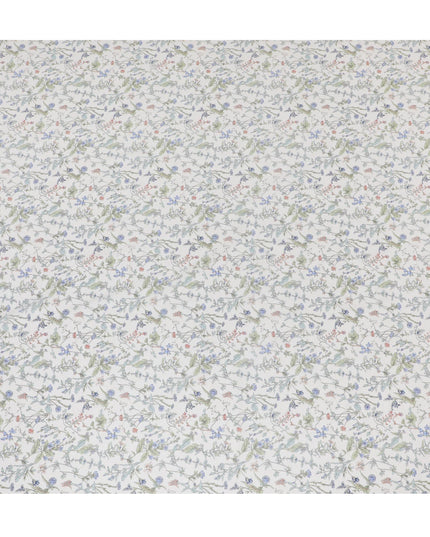 Elegant White Floral Cotton Lawn Fabric with Blue and Green Blossoms, 110 cm Wide, Japanese Design-D19560