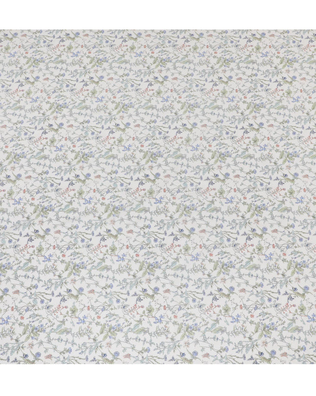 Elegant White Floral Cotton Lawn Fabric with Blue and Green Blossoms, 110 cm Wide, Japanese Design-D19560 Regal Fabrics